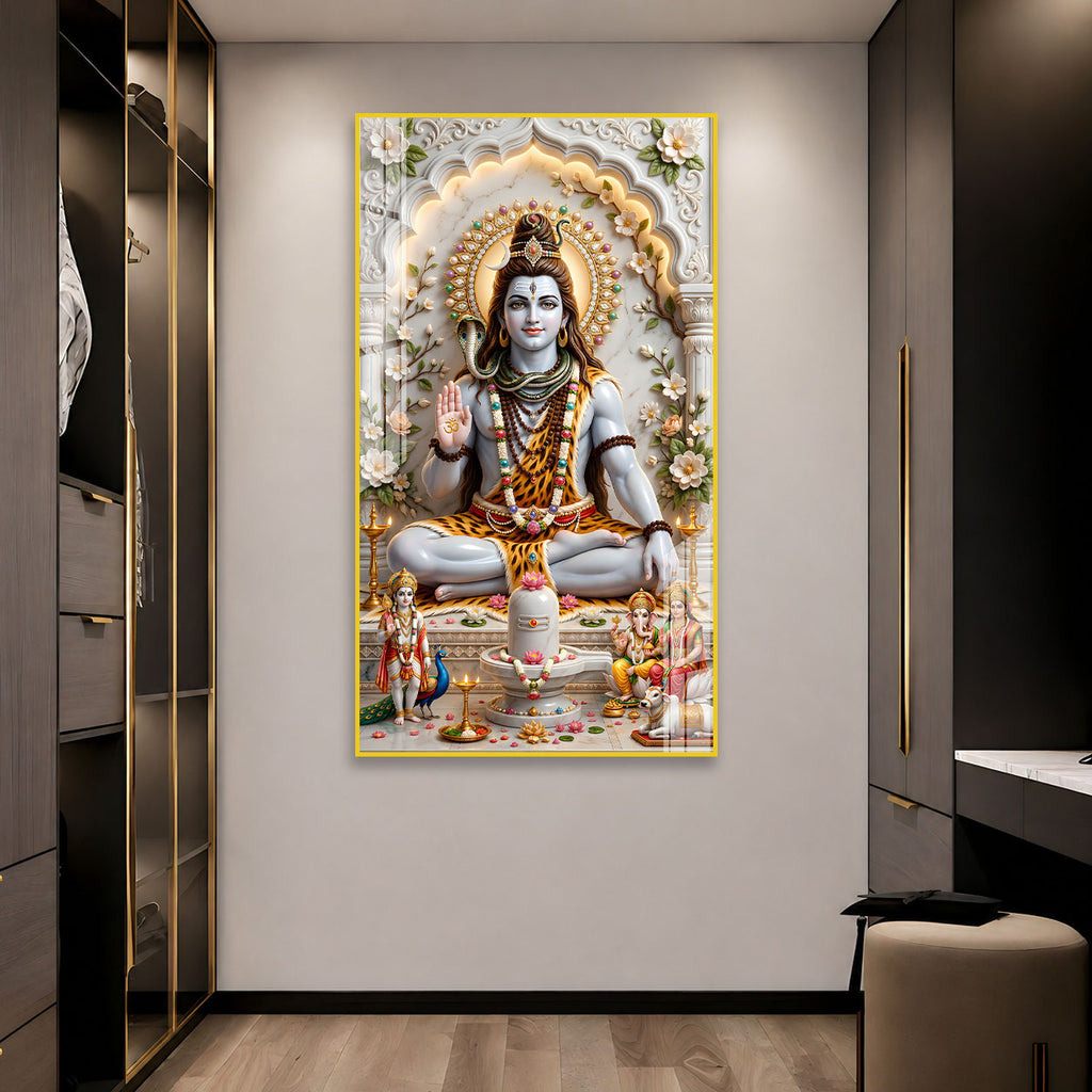 Mahadev Acrylic Glass Wall Painting with Shivling for Home Decor