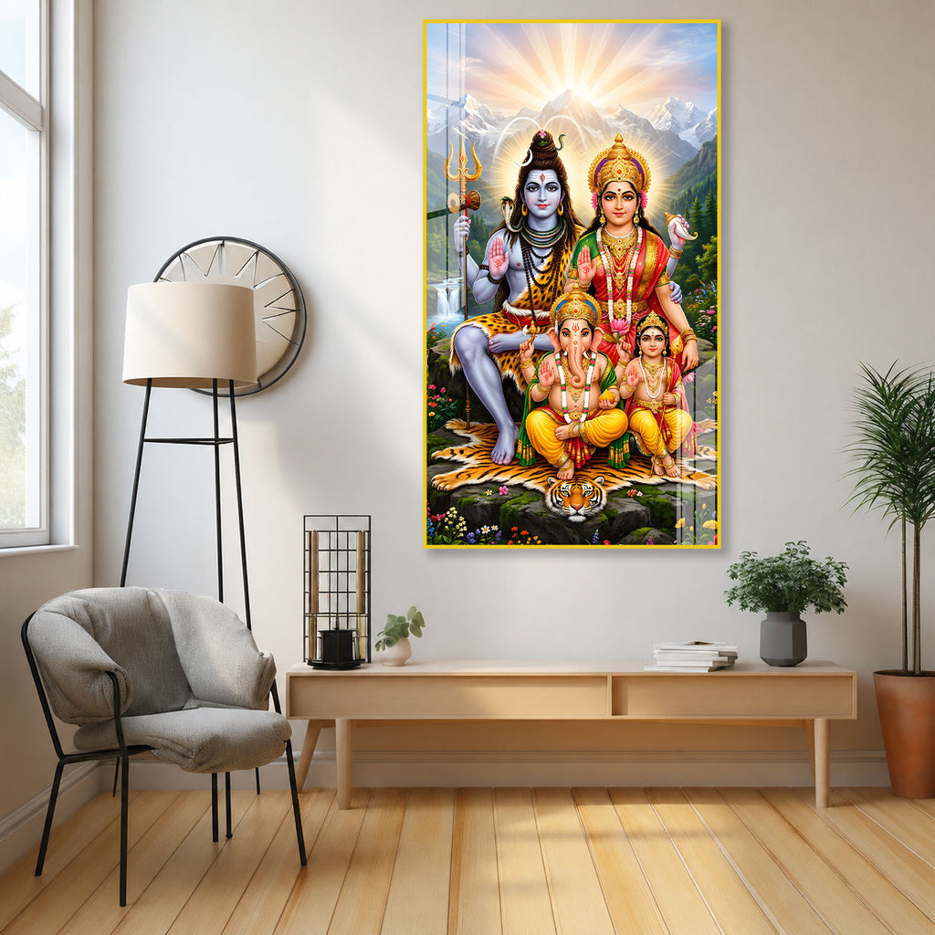 Lord Shiva Family HD Acrylic Wall Painting with Himalayan View