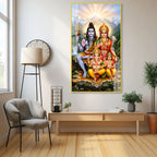 Lord Shiva Family HD Acrylic Wall Painting with Himalayan View