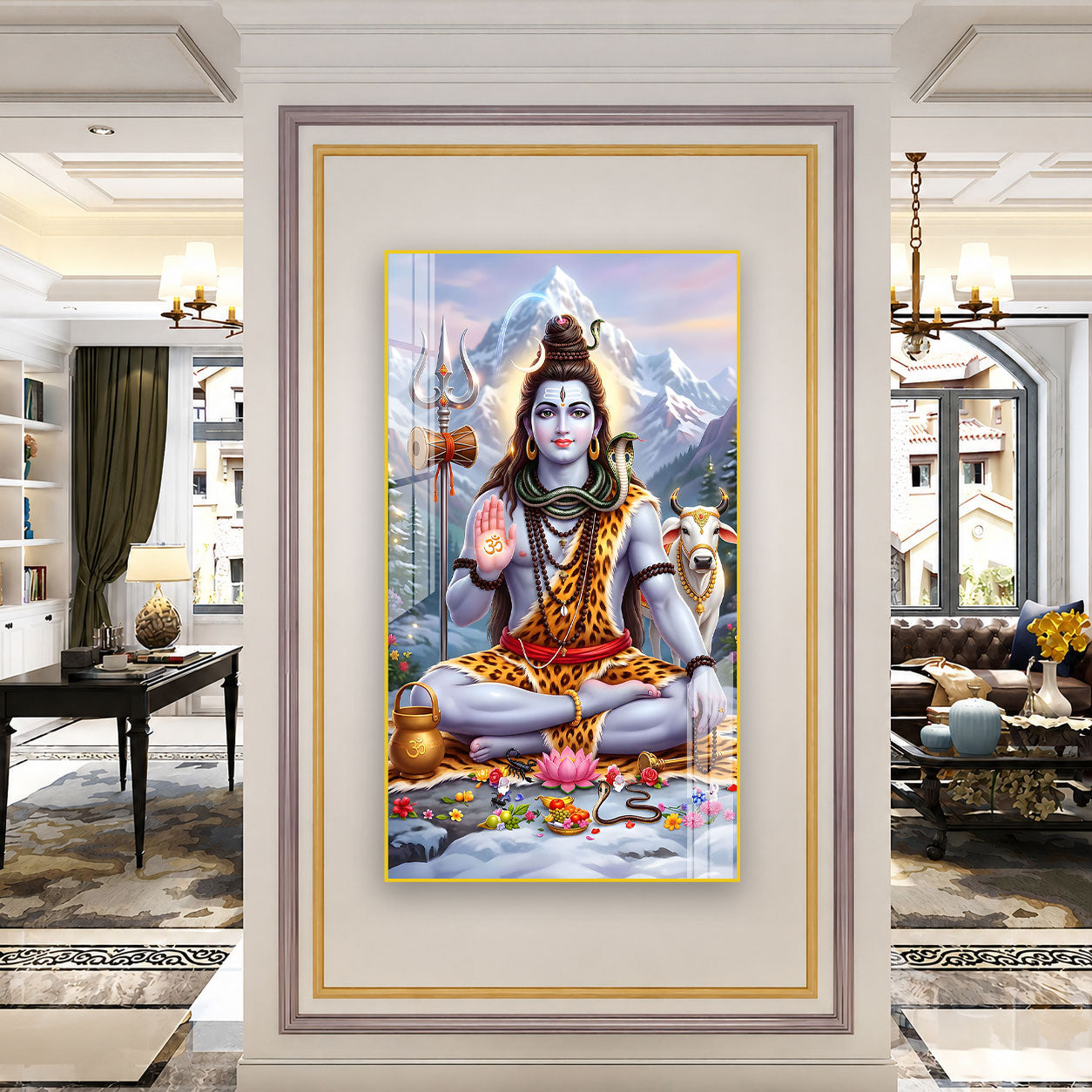 Lord Shiva Acrylic Glass Wall Painting for Modern Home Decor