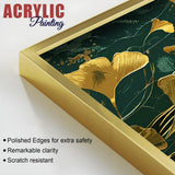 Golden Ginkgo Biloba Leaves Drawn Acrylic Floating Wall Painting Set Of 2 - Decor Smart