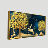 Golden Leaf Tree with Golden Deer Canvas wall Painting - Decor Smart