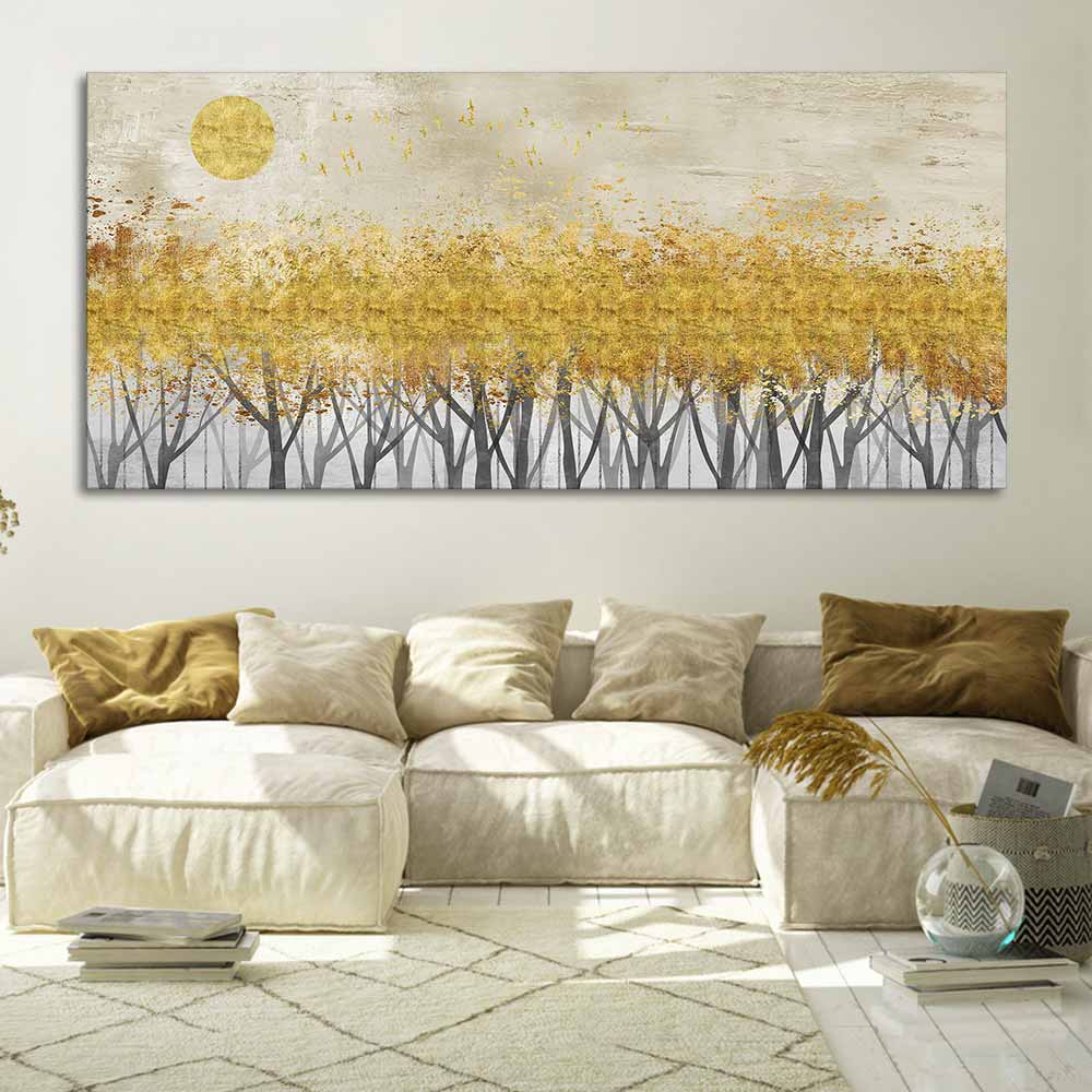 Golden Leaf Trees Canvas Wall Painting - Decor Smart