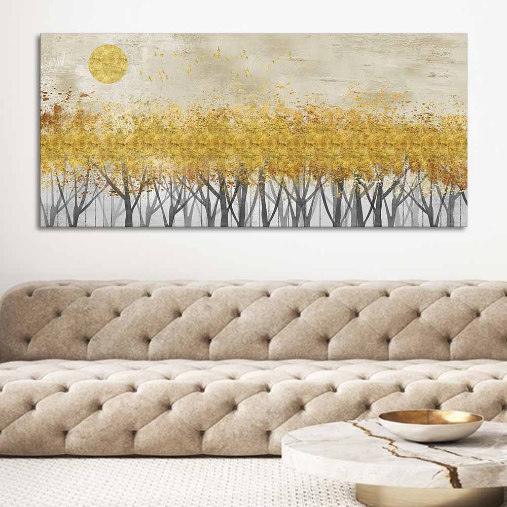 Golden Leaf Trees Canvas Wall Painting - Decor Smart