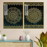 Golden Mandala Pattern Acrylic Floating Wall Painting Set of 2 - Decor Smart