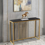 Golden Metallic Rectangular Shaped Black Marble Designer Console Table - Decor Smart