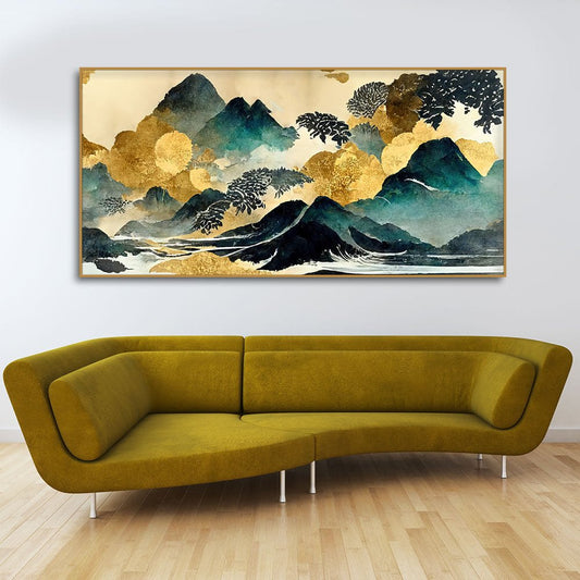 Golden Mountain Scenery of Mount Fuji Premium Canvas Wall Painting - Decor Smart