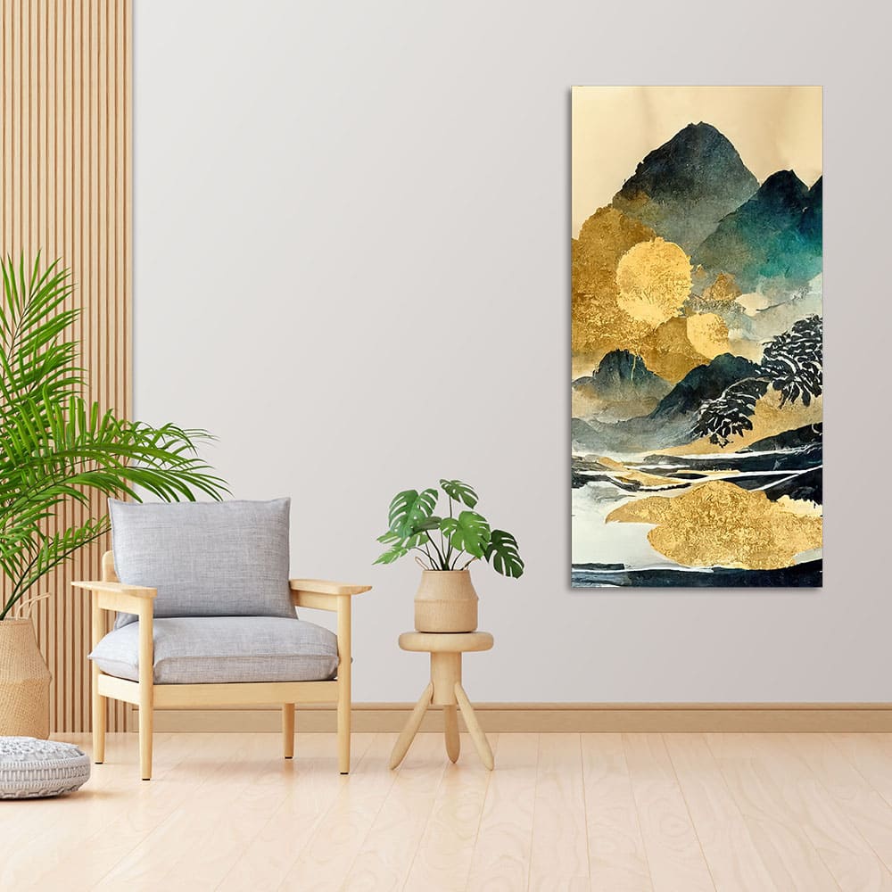 Golden Mountain Scenery of Mount Fuji Premium Wall Painting - Decor Smart