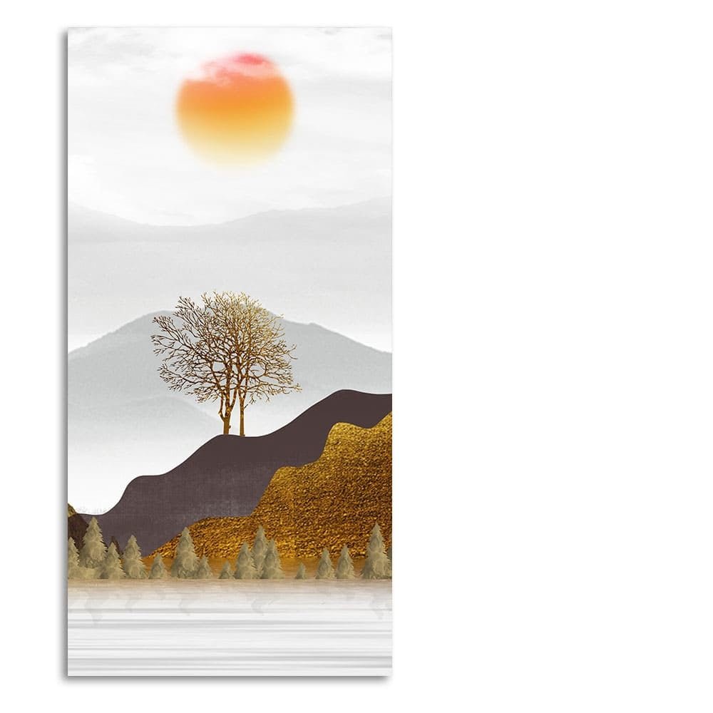 Golden Mountain with Beautiful Sunrise Premium Canvas Wall Painting - Decor Smart