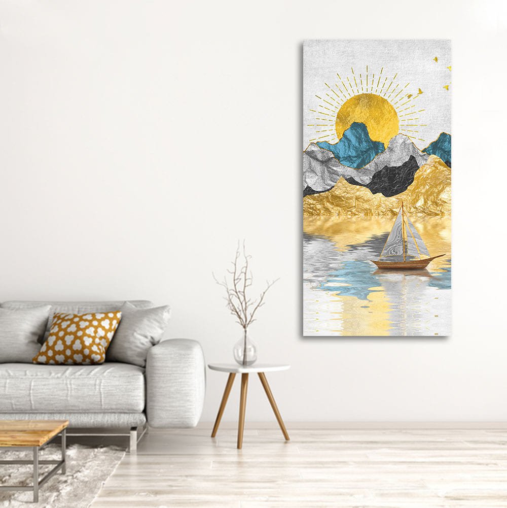 Golden Mountains and Beautiful Sunrise Scenery Canvas Wall Painting - Decor Smart