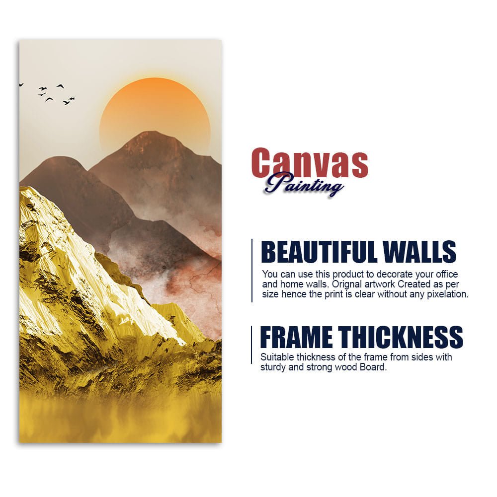 Golden Mountains and Birds Scenery Canvas Wall Painting - Decor Smart