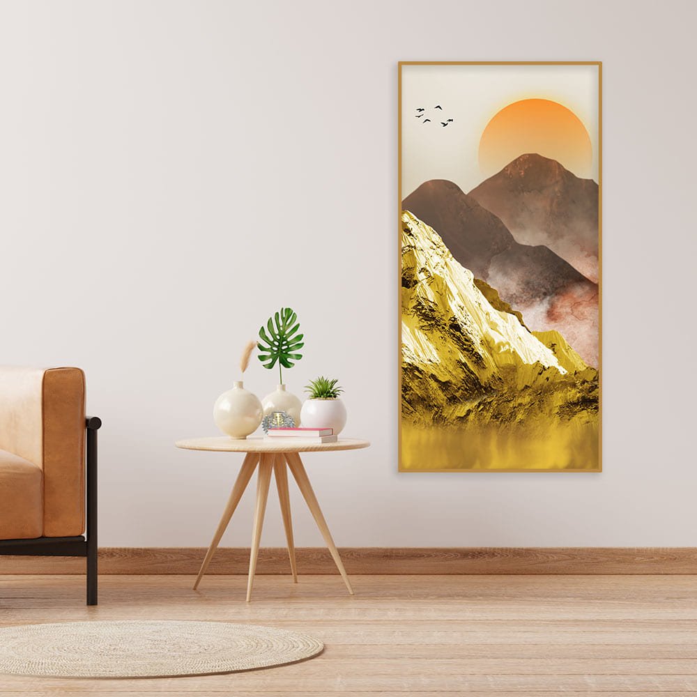 Golden Mountains and Birds Scenery Canvas Wall Painting - Decor Smart