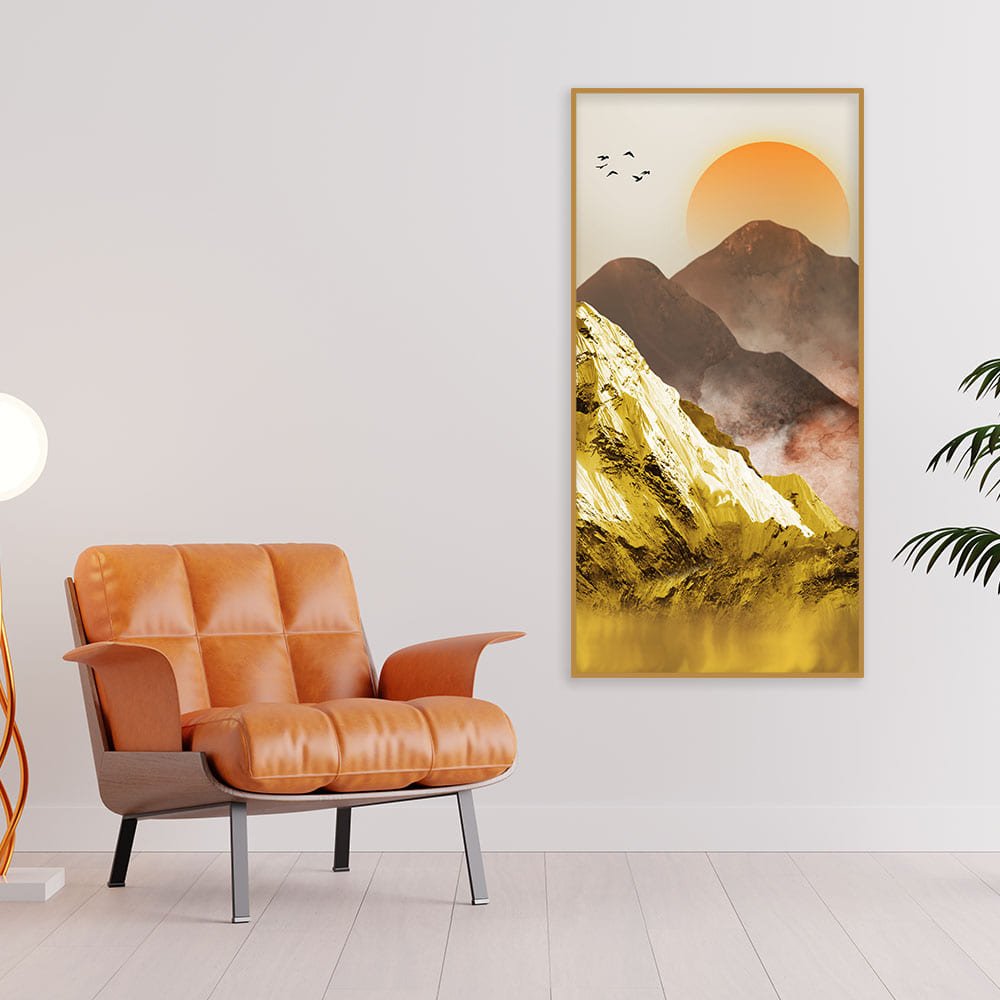 Golden Mountains and Birds Scenery Canvas Wall Painting - Decor Smart