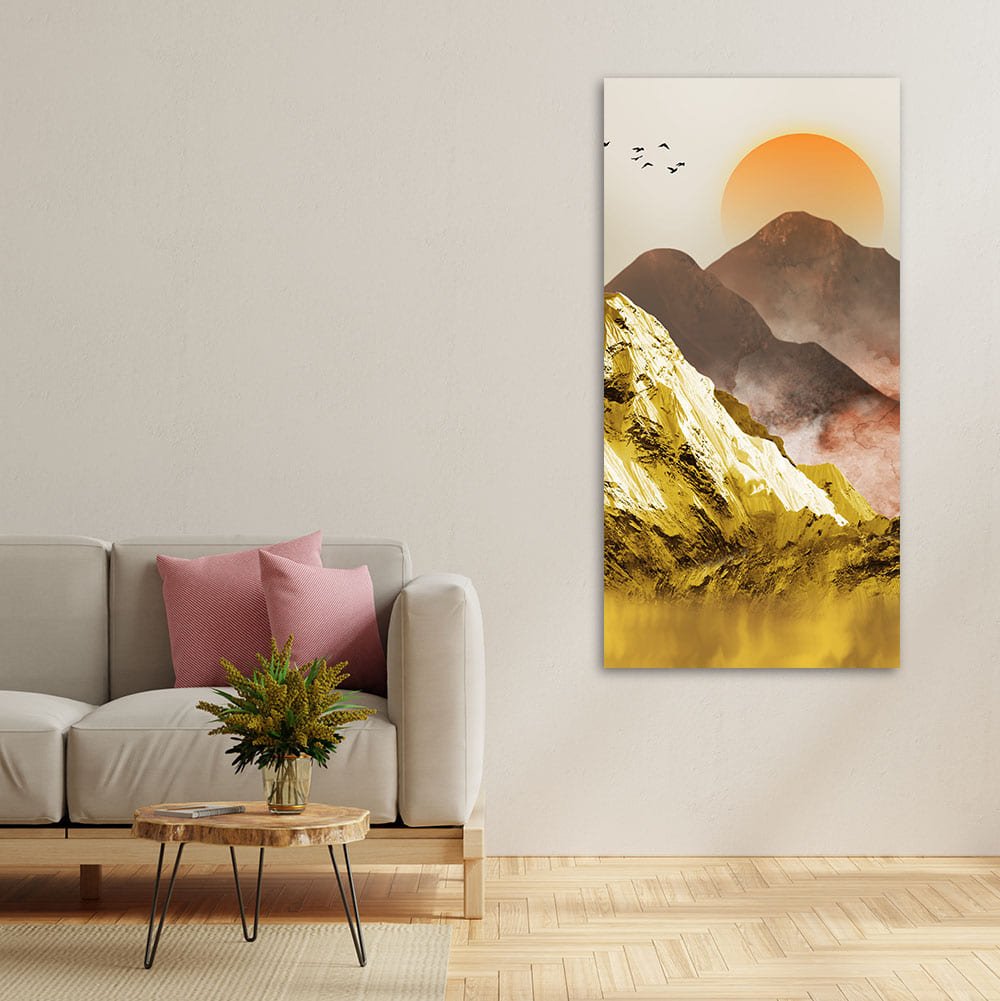 Golden Mountains and Birds Scenery Canvas Wall Painting - Decor Smart