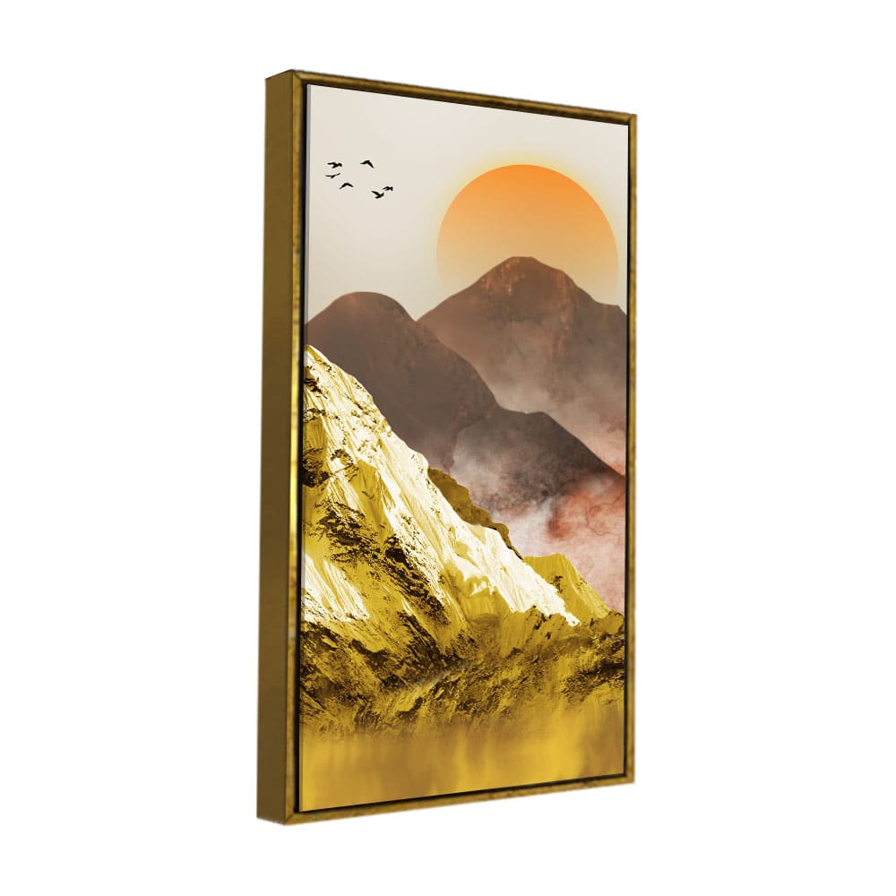 Golden Mountains and Birds Scenery Canvas Wall Painting - Decor Smart