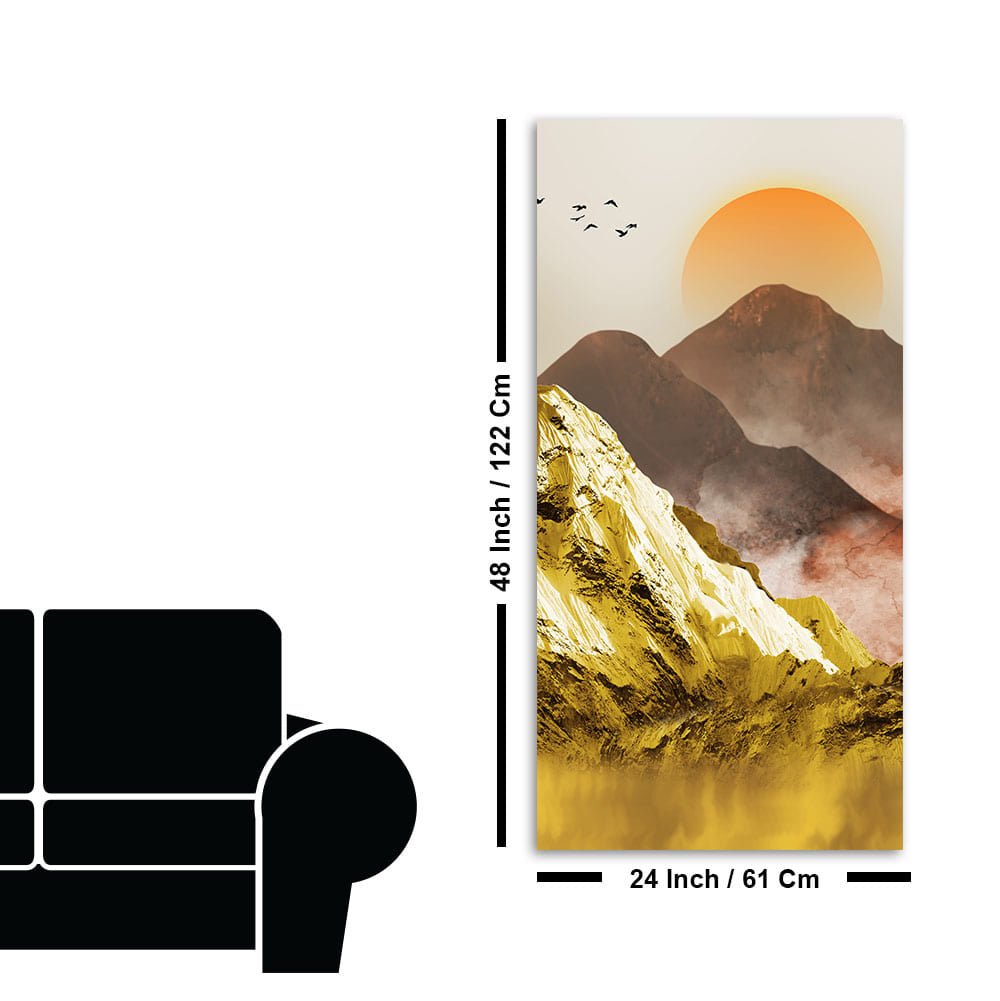 Golden Mountains and Birds Scenery Canvas Wall Painting - Decor Smart