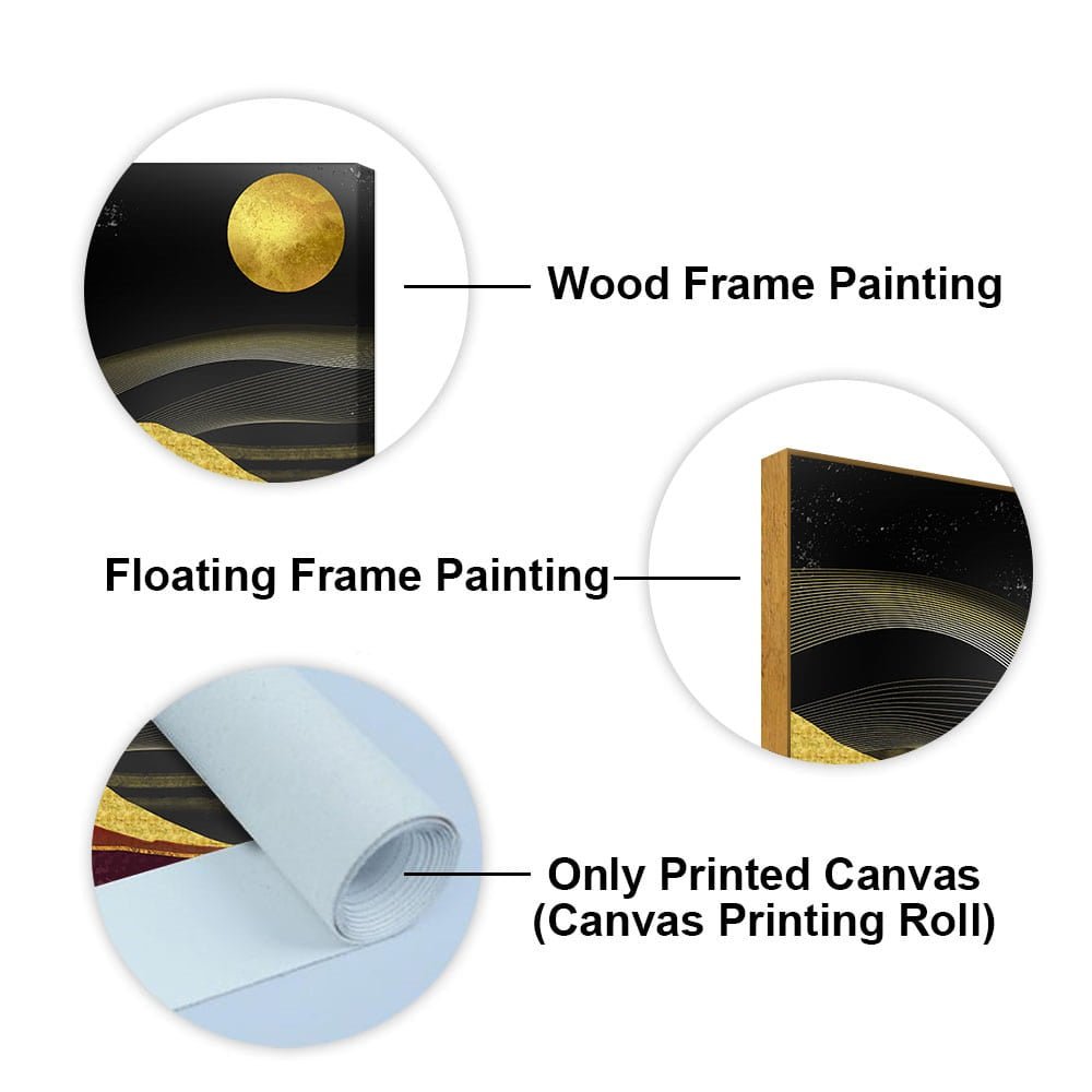 Golden Mountains lines Art with Moon Canvas Wall Painting - Decor Smart