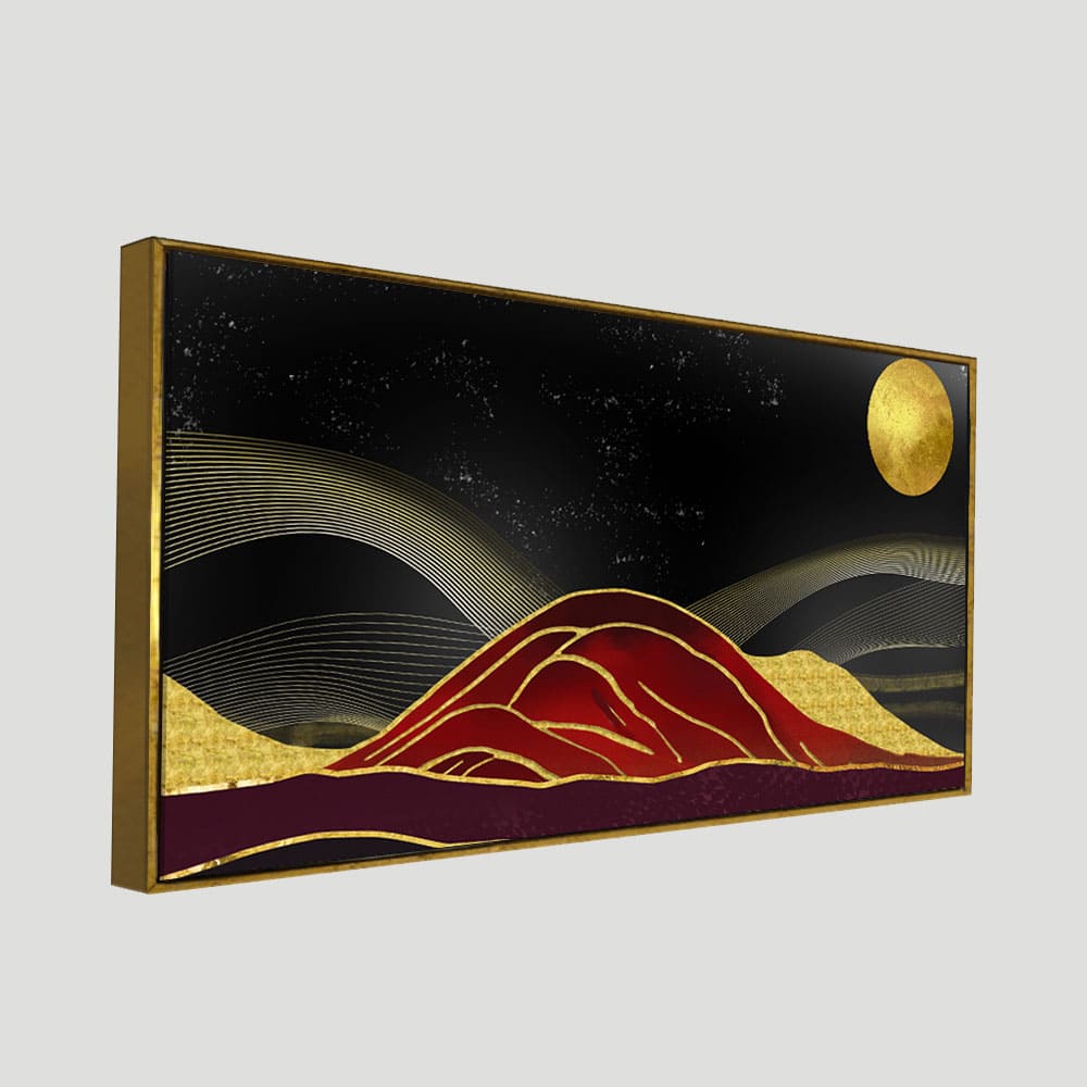 Golden Mountains lines Art with Moon Canvas Wall Painting - Decor Smart