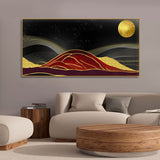 Golden Mountains lines Art with Moon Canvas Wall Painting - Decor Smart