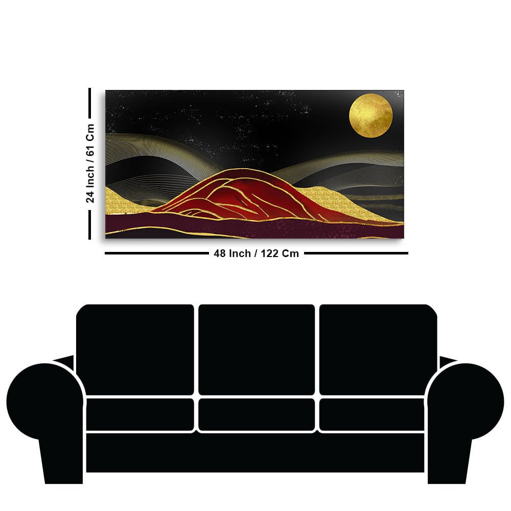 Golden Mountains lines Art with Moon Canvas Wall Painting - Decor Smart