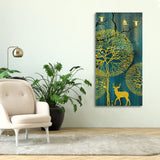 Golden Nightscape with Deer and Golden birds Canvas Wall Painting - Decor Smart
