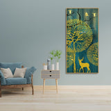 Golden Nightscape with Deer and Golden birds Canvas Wall Painting - Decor Smart