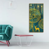 Golden Nightscape with Deer and Golden birds Canvas Wall Painting - Decor Smart