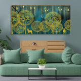 Golden Nightscape with Deers and Golden birds Canvas Wall Painting - Decor Smart