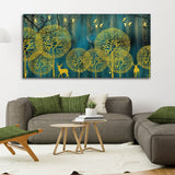 Golden Nightscape with Deers and Golden birds Canvas Wall Painting - Decor Smart