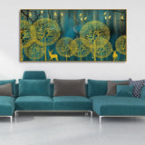 Golden Nightscape with Deers and Golden birds Canvas Wall Painting - Decor Smart