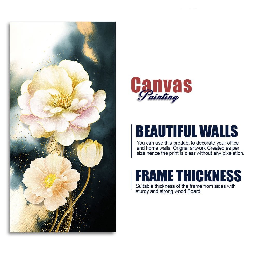 Golden Particles with White Flower Premium Canvas Wall Painting - Decor Smart