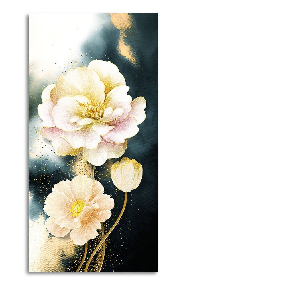 Golden Particles with White Flower Premium Canvas Wall Painting - Decor Smart