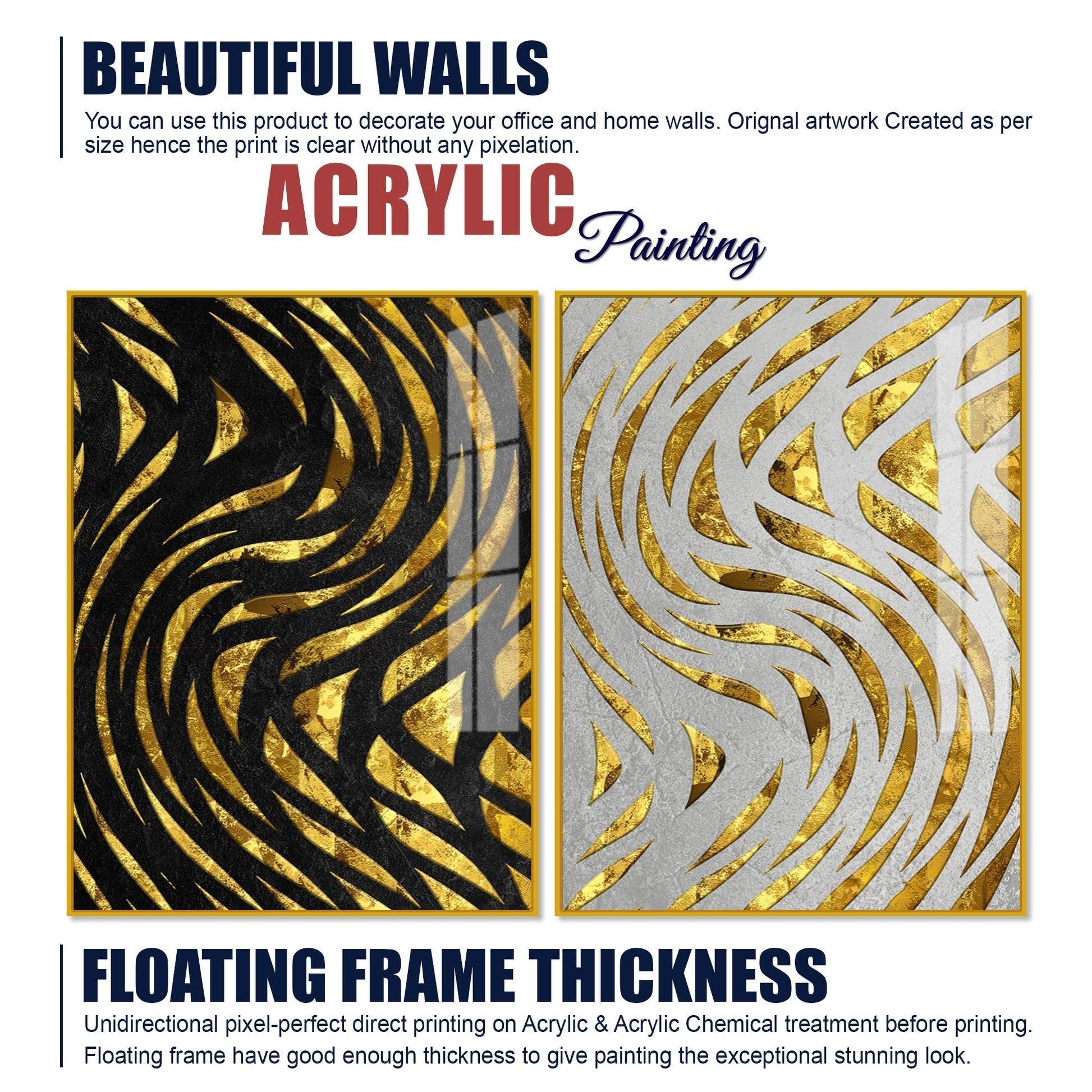 Golden Patterns Acrylic Floating Wall Painting Set of 2 - Decor Smart