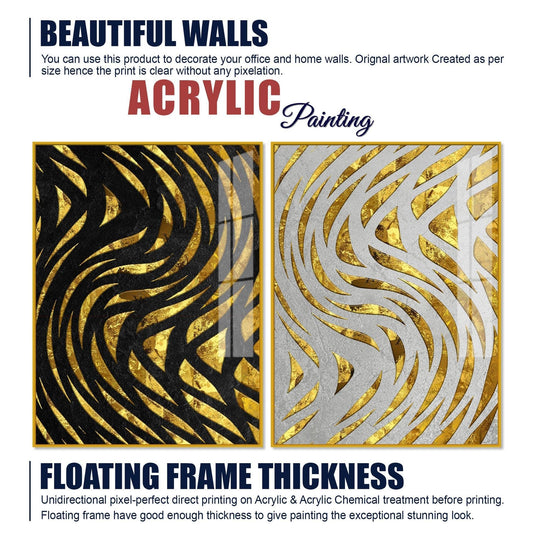 Golden Patterns Acrylic Floating Wall Painting Set of 2 - Decor Smart
