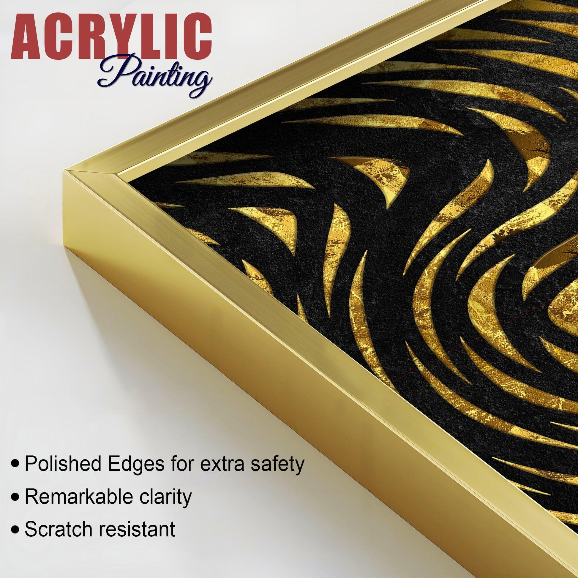 Golden Patterns Acrylic Floating Wall Painting Set of 2 - Decor Smart