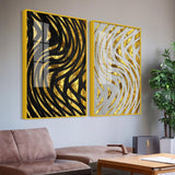 Golden Patterns Acrylic Floating Wall Painting Set of 2 - Decor Smart