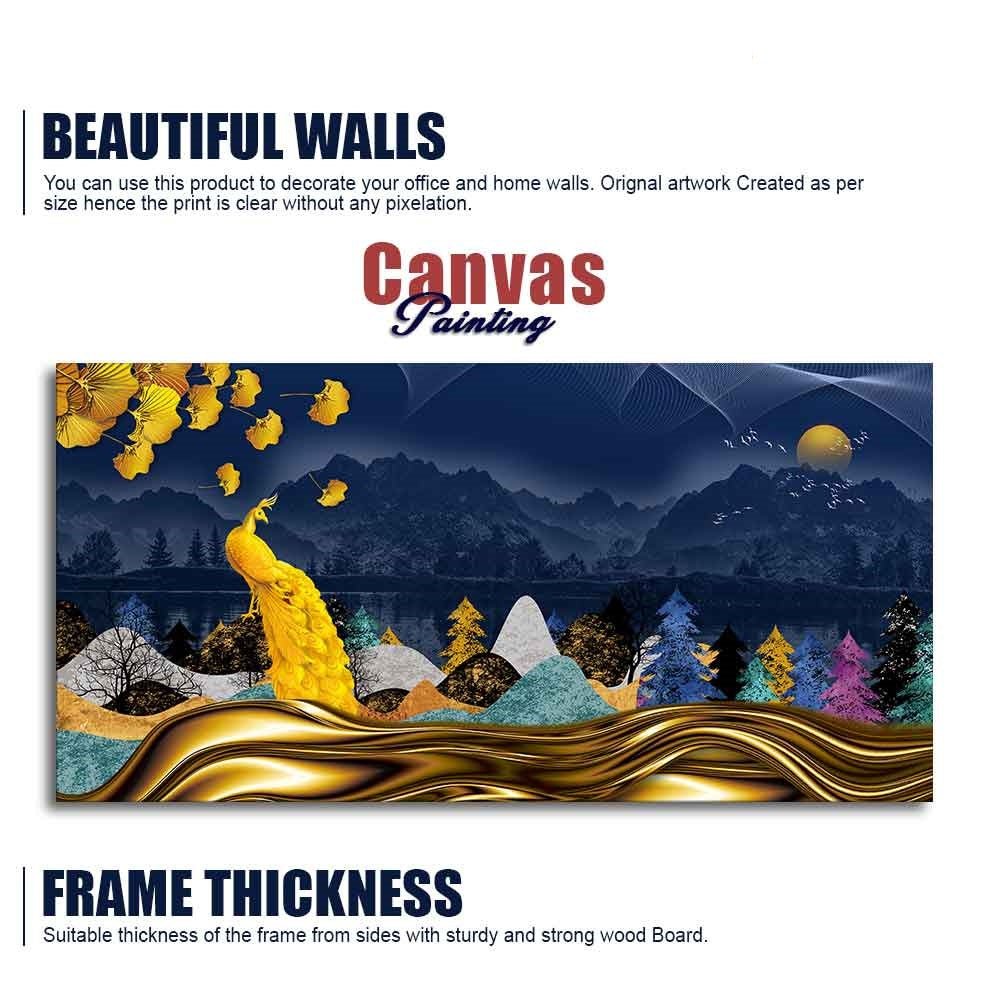 Golden Peacock in Dark Forest Premium Wall Painting - Decor Smart