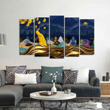 Golden Peacock in Dark Forest Premium Wall Painting Set of 5 Pieces - Decor Smart