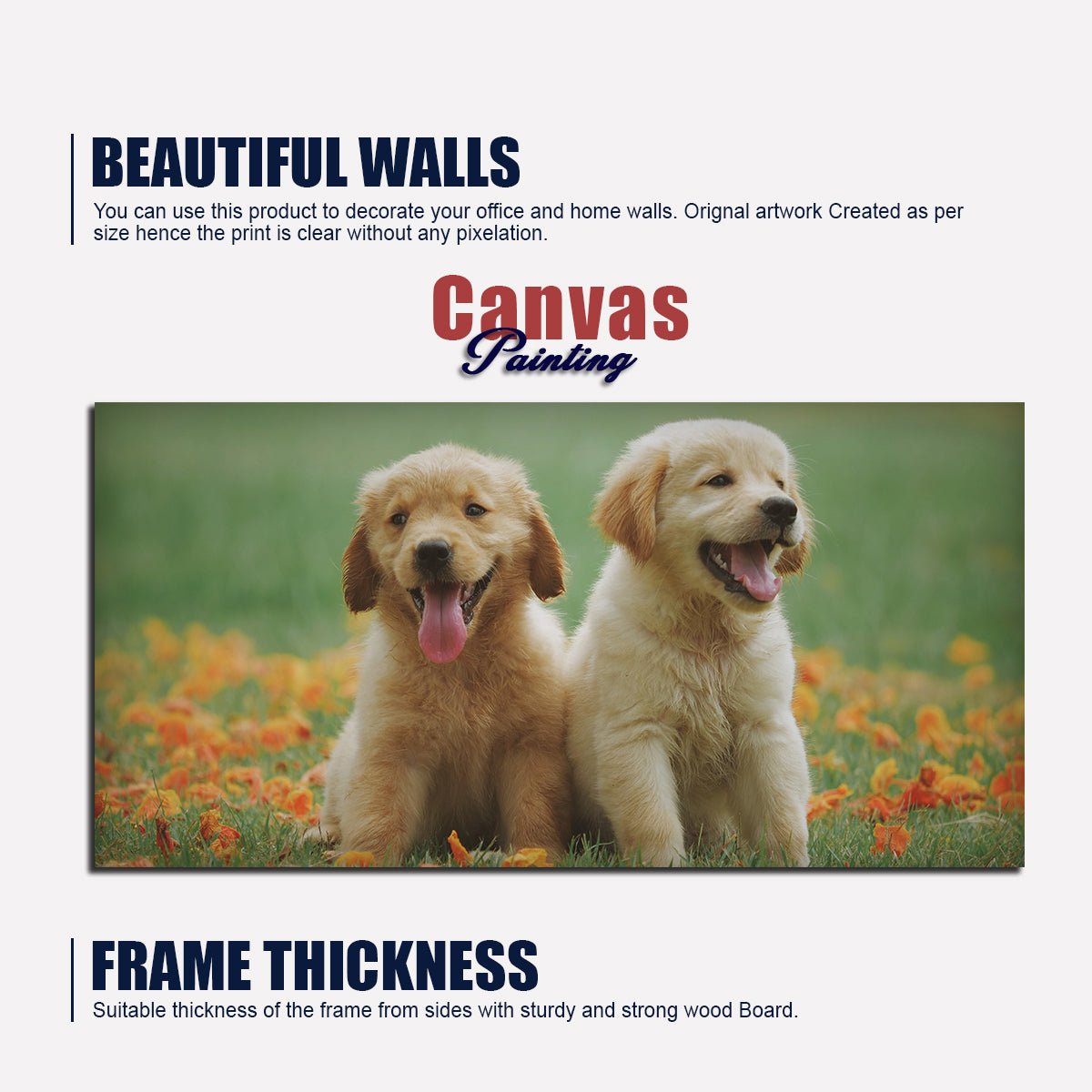Golden Retriever Puppies Premium Canvas Wall Painting - Decor Smart