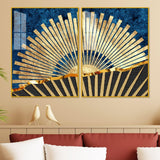 Golden Rising Sun Acrylic Floating Wall Painting Set of 2 - Decor Smart