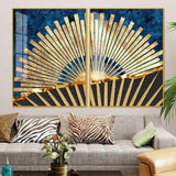 Golden Rising Sun Acrylic Floating Wall Painting Set of 2 - Decor Smart