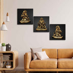 Golden Statue of Lord Ganesha Canvas Wall Painting of 3 Pieces