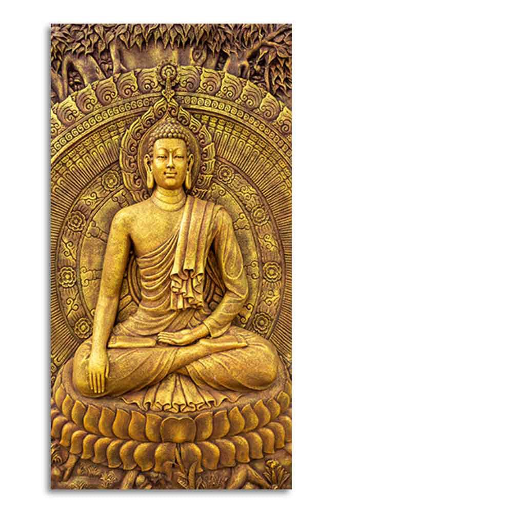 Golden Statue of Lord Gautam Buddha Canvas Wall Painting - Decor Smart