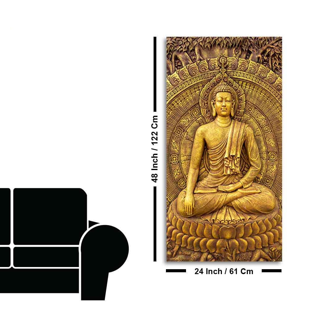 Golden Statue of Lord Gautam Buddha Canvas Wall Painting - Decor Smart