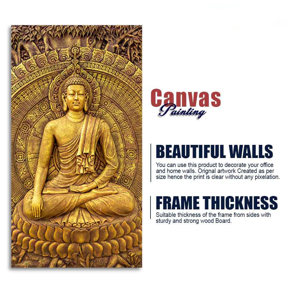 Golden Statue of Lord Gautam Buddha Canvas Wall Painting - Decor Smart
