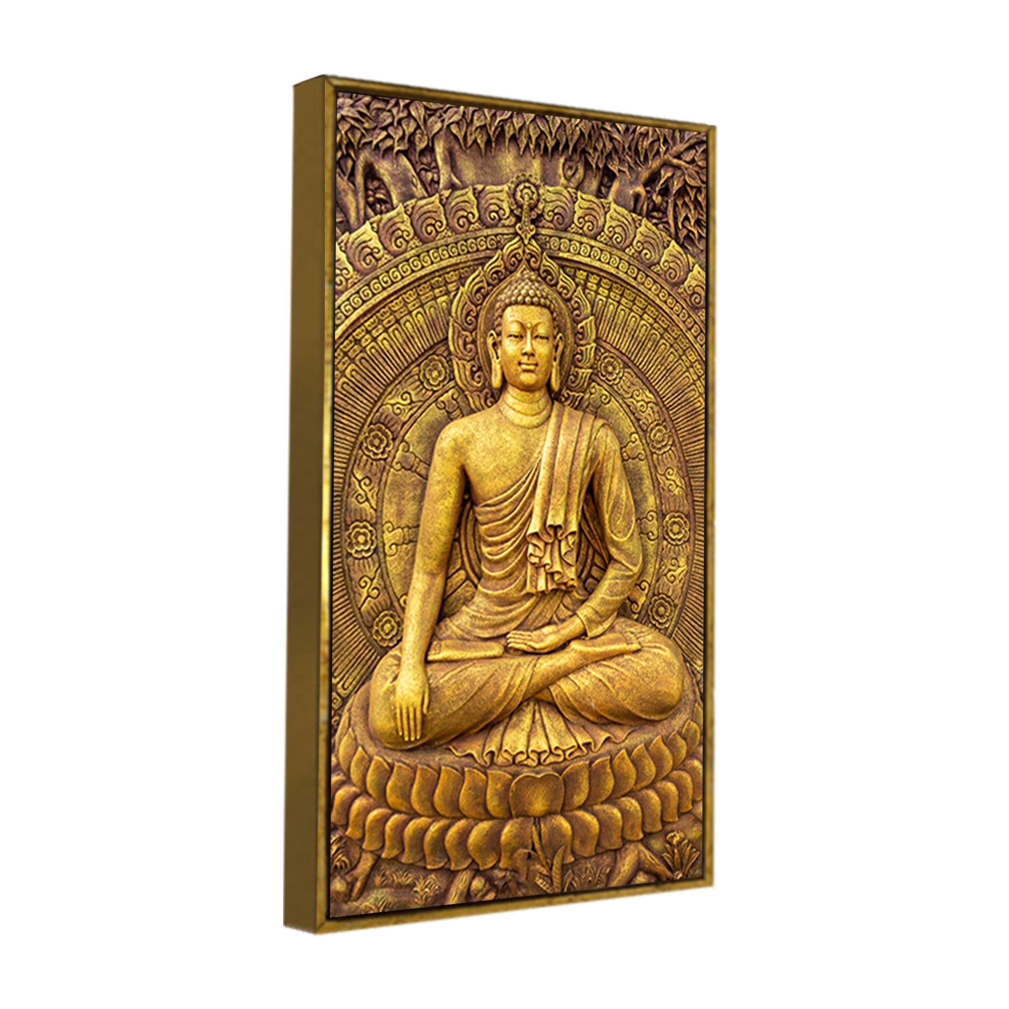 Golden Statue of Lord Gautam Buddha Canvas Wall Painting - Decor Smart