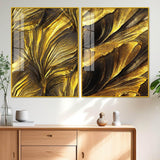 Golden Texture Acrylic Floating Wall Painting Set of 2 - Decor Smart