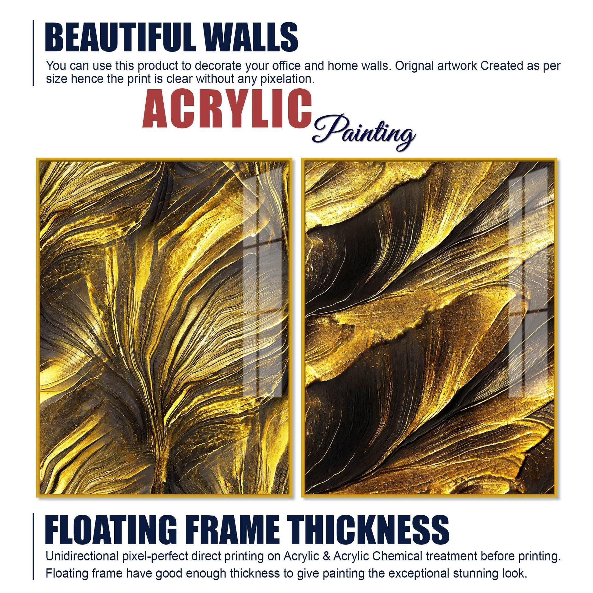 Golden Texture Acrylic Floating Wall Painting Set of 2 - Decor Smart