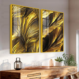 Golden Texture Acrylic Floating Wall Painting Set of 2 - Decor Smart