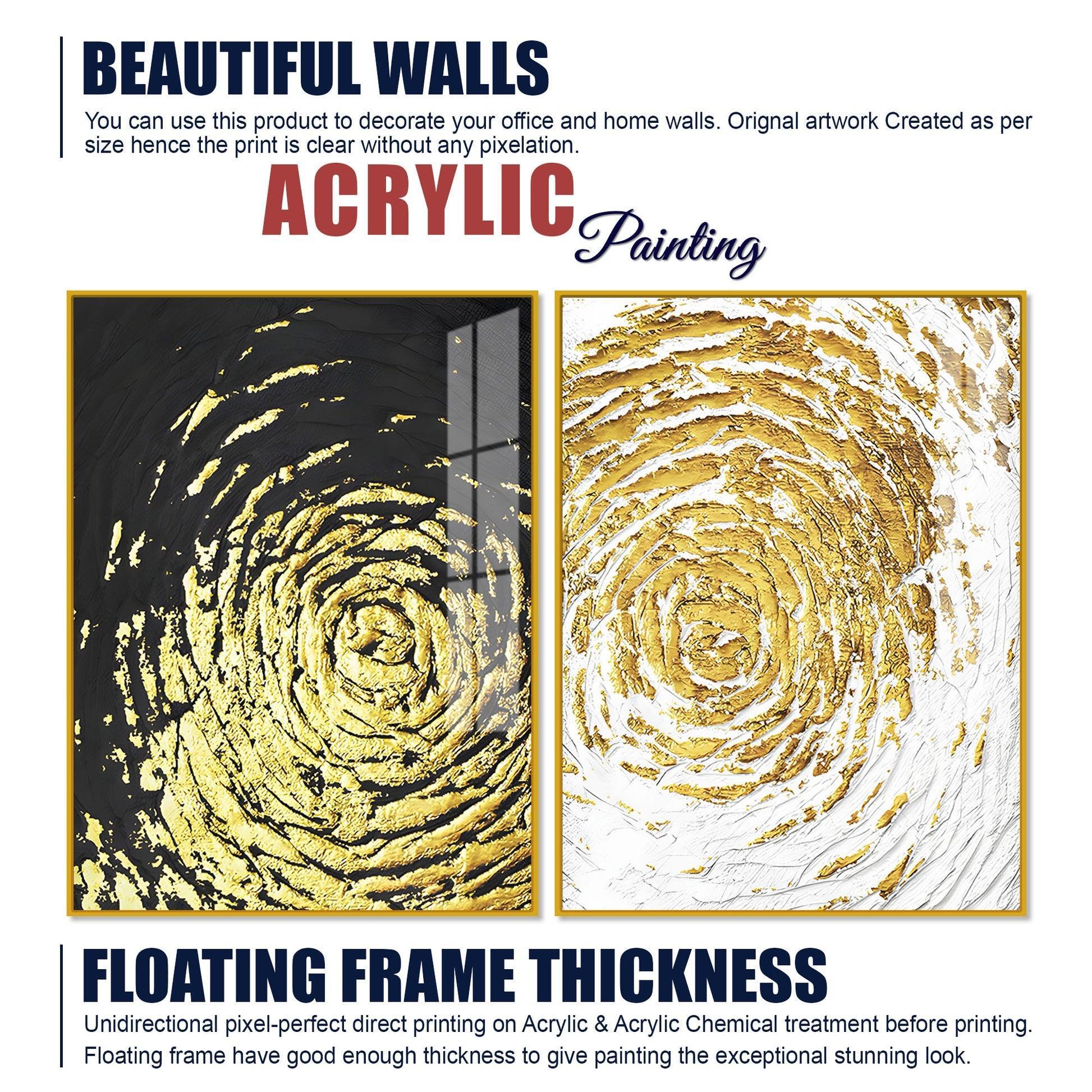 Golden Textured Acrylic Floating Wall Painting Set of 2 - Decor Smart